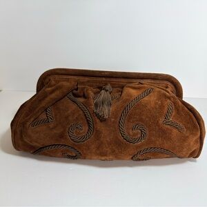 Domani Brown Genuine Leather Suede Shoulder or Clutch Bag Made in Italy